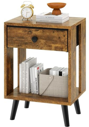 YMYNY Comodino, Tavolino da Notte, Tavolino Salotto, Cassetto in tessuto, Scomparto Aperto, Moderno, Struttura Semplice, per Camera da Letto, Soggiorno, Marrone Vintage HST012H