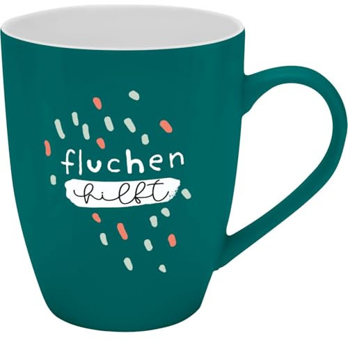 H:) PPY life Becher mit Motiv Fluchen hilft | Tasse mit Spruch, New Bone China Porzellan, 35 cl, mit Geschenkbaderole | lustiges Geschenk, Geburtstag | 74190