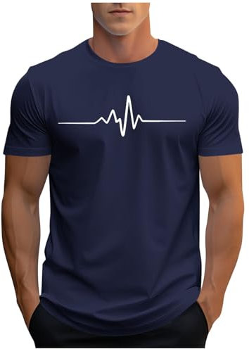UHouse Tee Shirt Homme Sport Tshirt à Manches Courtes T-Shirts Ete Imprimé Teeshirt Col Rond Haut D'Été Streetwear Grande Taille Fin Cut Top Coton Délavé Habit Votre Compte Bleu foncé XXL