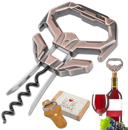Ah So Wine Opener for Vintage Bottles, Old Wine Corkscrew with Portable Leather Case, Two Prong Cork Puller, for Wine Connoisseurs & Collectors to Uncork, Ideal Gifts for Wine Lovers (Mecha Copper)