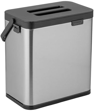 WENKO Abfallsammler Mod Colin flexibler Mülleimer mit Griff freistehend hängend Edelstahl Anti-Fingerprint 3l 20,5x21x12,5cm Silber matt Schwarz
