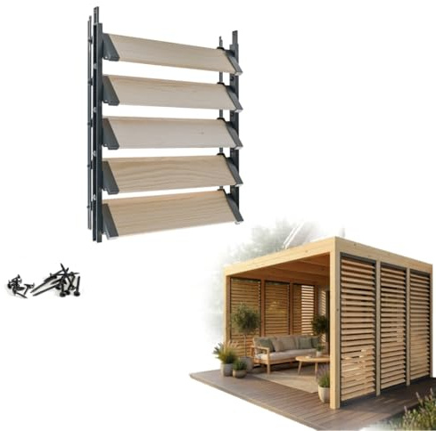 Prestige Ostaszewska Gartenbeschlagsystem mit 5 Lamellen | 50 cm | Farbe: Anthrazit, Bretter: Kiefer Natur | Rollläden, Terrassenbeschlagsystem/bewegliche Lamellen | Kunststoff