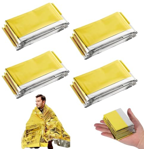 DWFEYOI Rettungsdecke Stark 4 Stück, Rettungsdecke, Erste Hilfe Decke Gold Silber, 210×160cm, Notfalldecke Perfekt für Outdoor, Wandern, Überleben, Erste-Hilfe-Decken, Robust, Reißfest & Wasserdicht