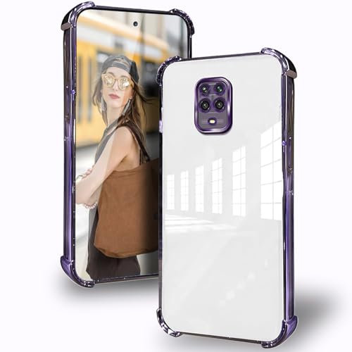 DESSEN Funda para Xiaomi Redmi Note 9S / Redmi Note 9 Pro con Protector Lente Camara & Esquinas Reforzadas Antigolpes Carcasa Silicona Transparente Móvil Case Suave TPU Antiamarilleo, Morado