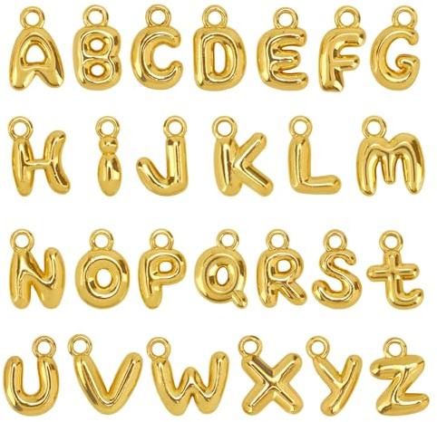 Mikovivi 26pz Ciondoli Lettere Bolla Dalla A Alla Z, Pendenti Alfabeto Glitterato Dorato Eleganti Ciondoli con Iniziali e Anelli Rotondi per Bracciali Collane Orecchini Set Fai da Te Gioielli Donna