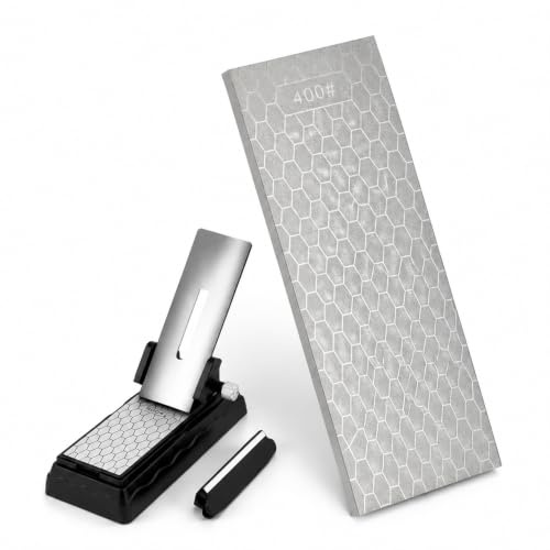 WeeGoo Diamond Sharpening Stone, Silver Honing Stone, 20×7×0.8 cm | 2 Side Grit 400/1000 Honeycomb Diamond Plate, for Knives Scissors Chisels Tools