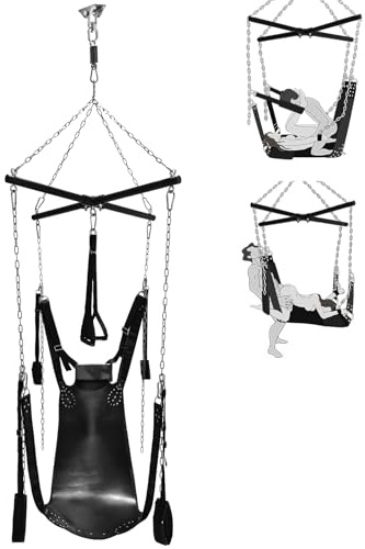 Upgraded Sex Swing with Sturdy Steel Frame and Leather Seat - Ceiling Sex Swings with Adjustable Nylon Straps and Metal Hardware, Suitable for Beginners Easy to Install, Adult Sex Toys for Couples