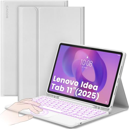 CACOE Cover con Tastiera per Lenovo Idea Tab 11 2025 con Touchpad,Grigioero | Custodia con Portapenne Lenovo Idea Tab 11 Tablet 2025 Tastiera Wireless Staccabile con Illuminazione a 7 Colori