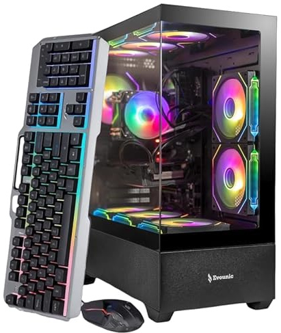 Evounic Gaming PC Desktop Computer, RTX 5060, Ryzen 7 5800X, | 16GB RAM, 1TB NVMe SSD, WiFi 6, Windows 11,ARGB Fans, VR Ready, High FPS 1440P Gaming PC