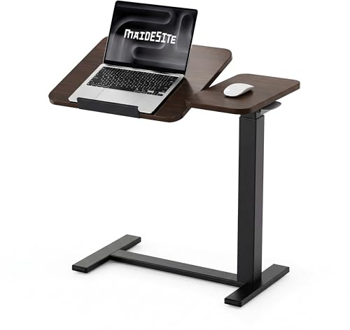 MAIDeSITe Fit Dual Overbed Table with Wheels, C-Shape Bedside Table | 70x40cm Height Adjustable Desk, Small Standing Rolling Laptop Desk, Split Top, Hidden-track Casters for Bedroom Living Room