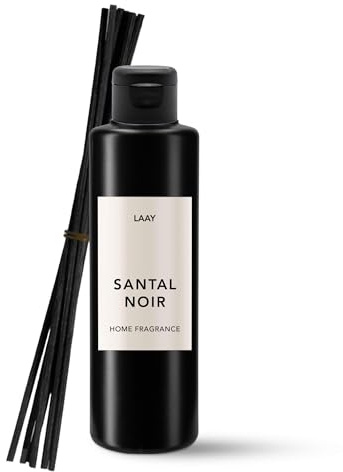 LAAY Diffusor Starter Set 200ml – Santal Noir – Sandelholz Raumduft Diffuser mit 5 Rattanstäbchen – Langanhaltende Duftstäbchen für Wohnzimmer, Hotel & Spa