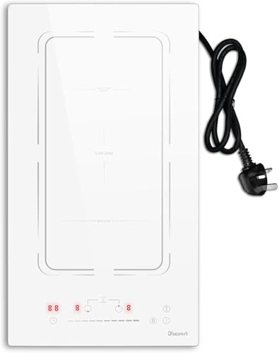 Disaenvir Double Induction Hob with Flexible Zone, Plug in Electric Hob | Boost, Pause, Timer, Safety Lock, 30 cm, 3500W, 13 Amp, White