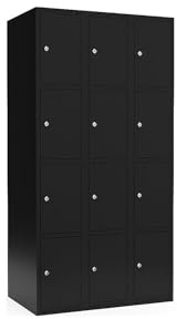 kaiserkraft | 4er-Schließfachschrank Fydor | 3 Abteile | Schwarz | B 900 mm | Flache Dachform | Zylinderschloss