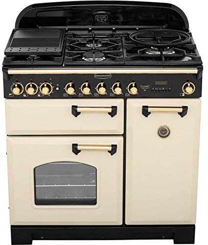 Rangemaster Classic Deluxe CDL90DFFCR/B 90cm Dual Fuel Range Cooker - Cream / Brass