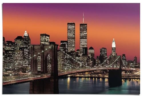 REINDERS Poster, New York Brooklyn Bridge, Wohnzimmer, Poster, Wanddeko, Room Decor, 150 gr. glänzend Bilderdruckpapier, Orange, 61x91,5cm