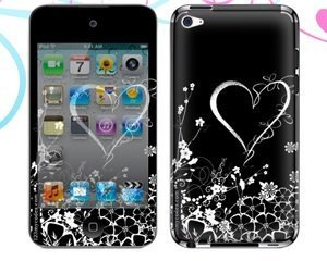 wortek Skin Schutzfolie für Apple iPod Touch 4 4G in Schwarz Weiß Herz Liebe