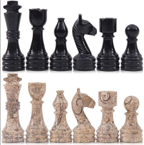 Radical Marble Big Board Games Complete Black and Coral Chess Figuren – geeignet für 16 – 20 Zoll Schachbrett – Antike 32 Schachfiguren Set – komplett aus Marble Handmade Nicht-Holzschach