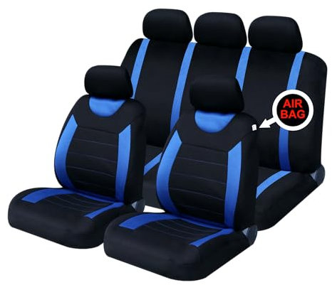 Sakura Car Seat and Headrest Covers Carnaby Blue SS5292 - Full Set Universal Size Elasticated Hems Side Airbag Compatible Washable Easy Fit