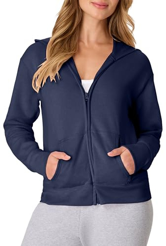 Hanes Women's EcoSmart Full-Zip Hoodie Sweatshirt, Navy, Small
