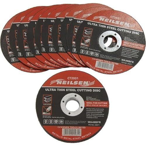 Neilsen CT2931 115mm Steel Cutting Discs 20pc Ultra Thin | 1mm Thickness | 22mm Bore | Max 13,300 RPM | Metal Cutting Discs for Angle Grinders