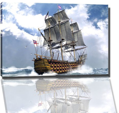Englisches Schiff Bild auf Leinwand -- 60 x 40 cm fertig gerahmte Kunstdruckbilder als Wandbild - Billiger als Ölbild oder Gemälde - KEIN Poster oder Plakat