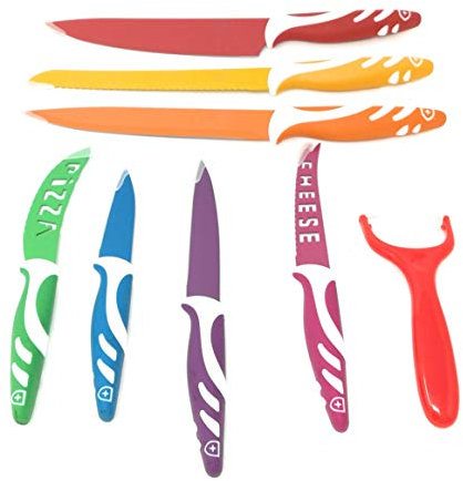SET 8 COLTELLI DA CUCINA COLORATI EXTRA TAGLIENTI CONFEZIONE REGALO