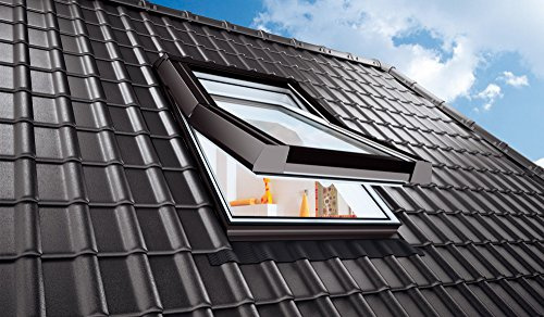 AFG - Dachfenster PVC 78x140 mit Eindeckrahmen für Dachziegel - Außenfarbe Dunkelbraun Schwingfenster
