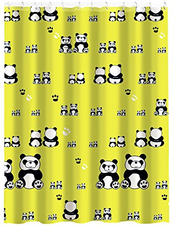 MSV 141391 Anti-Schimmel Duschvorhang - Anti-Bakteriell, waschbar, wasserdicht, mit 12 Duschvorhangringen - Polyester, „Panda“ 180x200cm