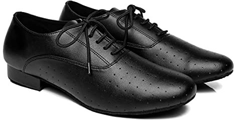 MINITOO Herren Schnursenkel Atmungsaktiv Schwarz Leder Latin Ballsaal Tango Tanzschuhe EU 43