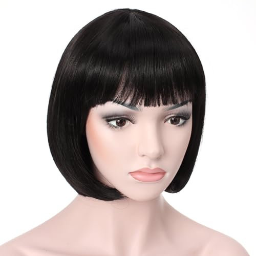 Onedor 26cm kurze gerade Haare Flapper Cosplay Bob Perücke für Frauen - Mehrere Farboptionen (Schwarz)