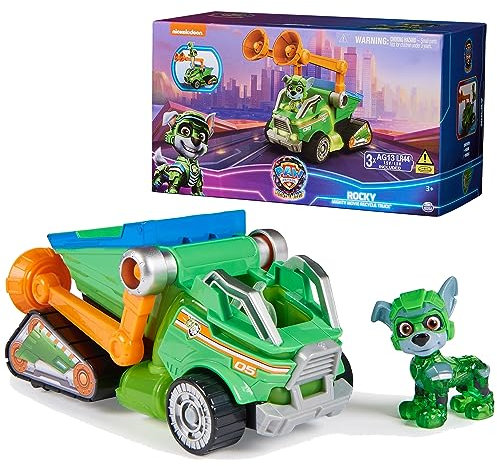 Paw Patrol: The Mighty Movie, camion poubelle recycleur avec figurine d'action Rocky Mighty Pups, lumières et sons, jouets pour enfants pour garçons et filles de 3 ans et plus