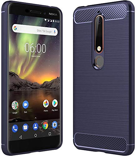 ebestStar - Cover per Nokia Nokia 6 (2018), Custodia Protezione Carbonio Design, TPU Morbida Antiurto, Blu scuro