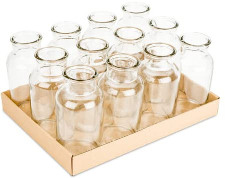 NaDeco Apothekerflaschen, 12 Stück, 16x8cm, 600ml | Kleine Glasvasen | Deko-Glasflaschen | Glasfläschchen | Deko-Vasen | Dekoflaschen | Glas-Flaschen | Windlichtgläser