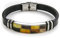 Amber Culture Baltisch Bernstein-Lederarmband mit quadratischem Ornament in einer luxuriösen Geschenkbox Schwarze Originalverpackung für Männer und Frauen (Unisex) verstellbare Größe