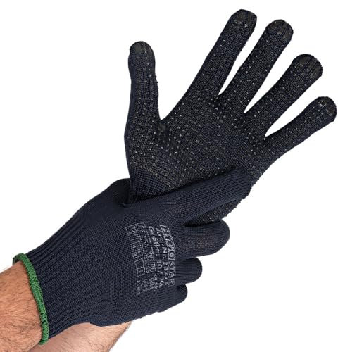 FRANZ MENSCH 12 Stück Hygostar Feinstrickhandschuhe Pearl | Nylon/Baumwolle, Packung, dunkelblau, 8/M, L: 24cm, Nylonhandschuhe, Arbeithandschuhe, Feinstrickhandschuhe