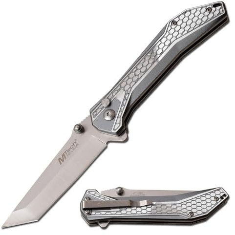 Mtech USA, Klappmesser, MT-1085GY, Klinge: 8.26 cm, rostfreier Edelstahl, Tanto, Eloxiert, Taschenmesser, Grau, Messer für: Angeln, Freizeit,Schnitzen