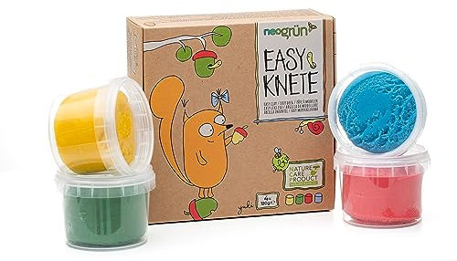neogrün BIO-EASY-KNETE - 4er Set YUKI - Bio-Zertifiziert - Vegan - Schadstoffgeprüft - klebt nicht - färbt nicht - Pflanzenfarben ohne künstliche Lebensmittelfarbstoffe