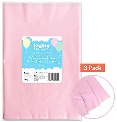 Jaunty 3pk Pink Table Cloths Party 121x121cm Plastic Cover Disposable for Parties - Heavy Duty Spill Protection - Opaque Design for Weddings, Buffets, Catering, Outdoor Events, Gender Reveals & More