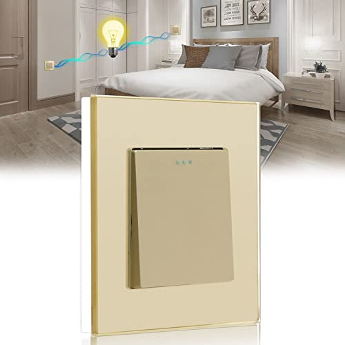 BSEED Lichtschalter 1 Fach 2 Wege Glas Lichtschalter Unterputz Taste Schalter Wechselschalter Gold Kristall Kippschalter