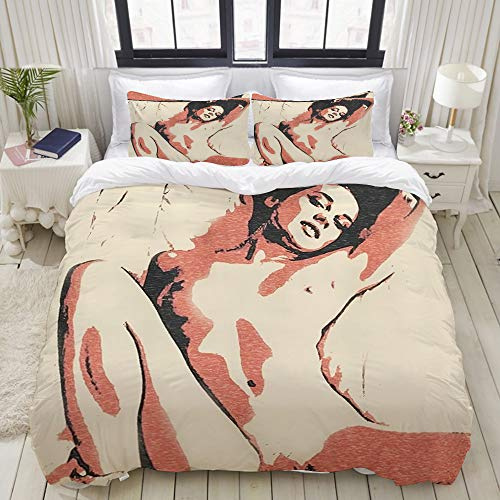 YOUMEISU Bedding Bettwäsche-Set,Style Sexy Nacktes Mädchen,Mikrofaser Bettbezug und Kissenbezug - (135 x 200 cm)