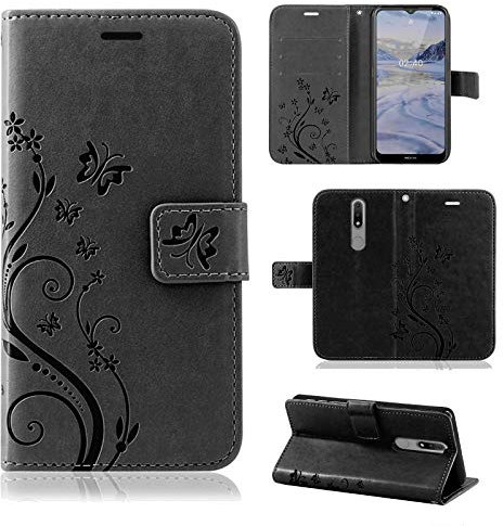 betterfon Nokia 2.4 Hülle - Handyhülle Nokia 2.4 Schutzhülle Klapphülle mit Magnetverschluss/Kartenfächer für Nokia 2.4 Blume Schwarz