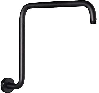 PHASAT 16 Inches Black Shower Head Arm,S Shaped Shower Arm with Flange,High Rise Shower Head Extension Matte Black,PU9H02