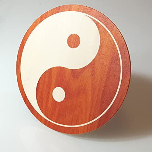 Kunst und Glas Holzbild · Yin Yang · Ø 21cm · zum Hinstellen/Aufhängen · Aufsteller Symbol Gegensätze · esoterisch spirituelle Geschenke für Ostern · chinesischen Philosophie · Deko Wand Schlafzimmer