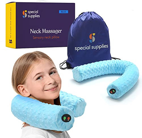 Special Supplies Sensorisches vibrierendes Nackenkissen für Kinder, Erwachsene, Plüschsamt, weicher Bezug mit strukturierter Therapie-Stimulation, beruhigende Entspannung für Geist und Körper, Blau