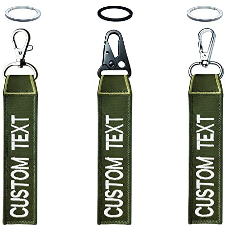 misscase Personalisierte Schlüsselanhänger, Custom embroidery Text Name ID Keychains, Schlüsselanhänger Zubehör geeignet für Herrengeschenk Motorrad Auto Roller (Army Green)