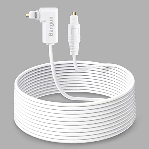 Bangun White Optical Audio Cable 35ft, Slim 90 Degree Digital S/PDIF Toslink Cord, Right Angle Fiber Optic Audio Cable for Sound Bar/TV/PS4/Xbox/Home Theater