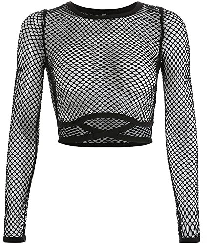 Black Sugar - Camiseta de manga larga para mujer, diseño de bolero, con cordones ajustados, con top sexy, delgado, elegante, negro, no visible, refrescante, malla, Cordón de rejilla, S pequeño