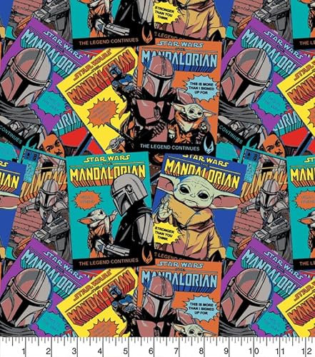 CAMELOT Star Wars Mandalorian Comic Poster, Baumwollstoff, 110 cm breit (100 % Baumwolle, echter Lizenzstoff, ideal zum Basteln, Quilten, Nähen, Wimpelkette)