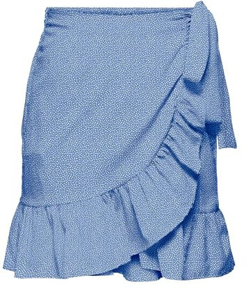 ONLY Damen Onlolivia Wrap Skirt WVN Noos Rock, Blue Bonnet/AOP:Confetti Dot, M EU