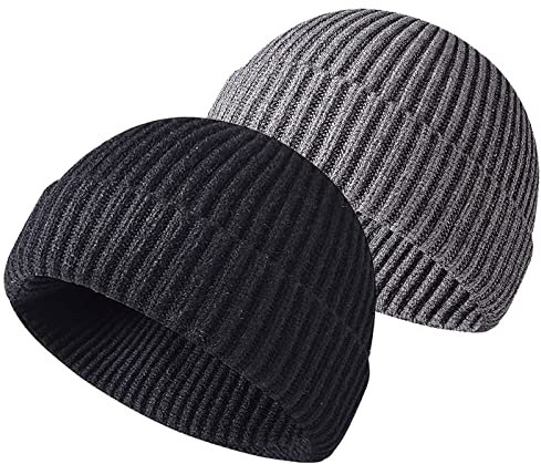 Retro Trawler Winter Beanie Hat, Unisex Fischermütze Dockermütze Rollmütze Winter Hut Baseballkappe Cappello Antivento (Z-Schwarz + Grau)
